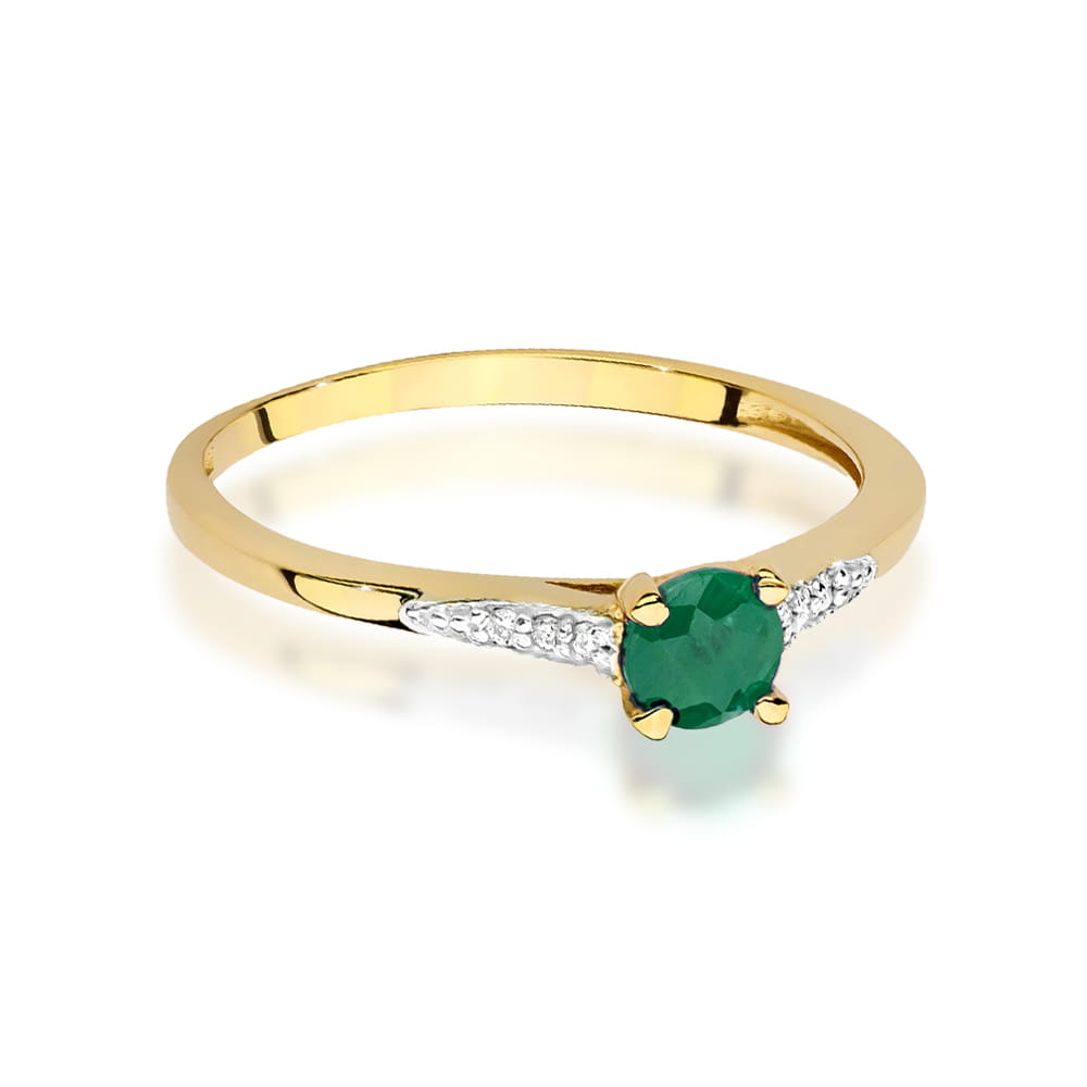 Inel Aur 9K cu Smarald 0.30 ct si Diamante Naturale 0.03 ct