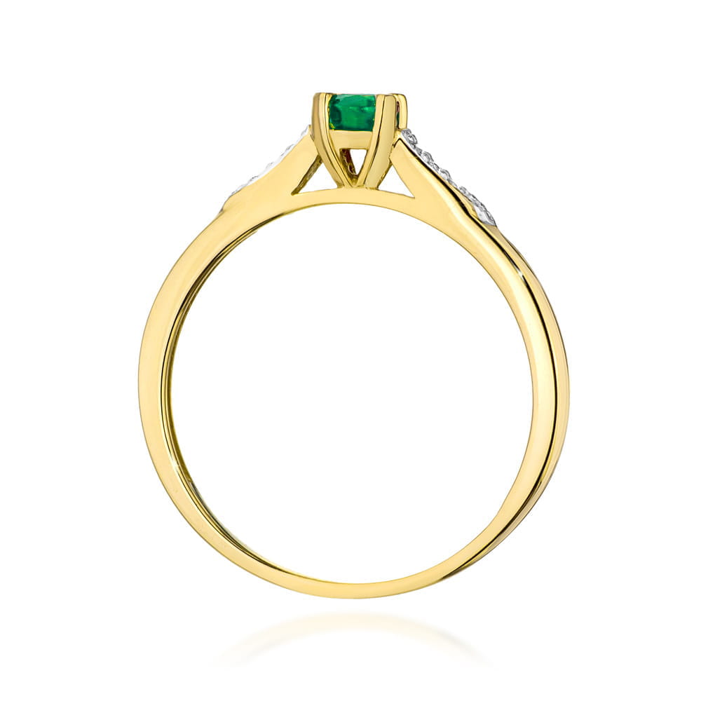 Inel Aur 9K cu Smarald 0.30 ct si Diamante Naturale 0.03 ct