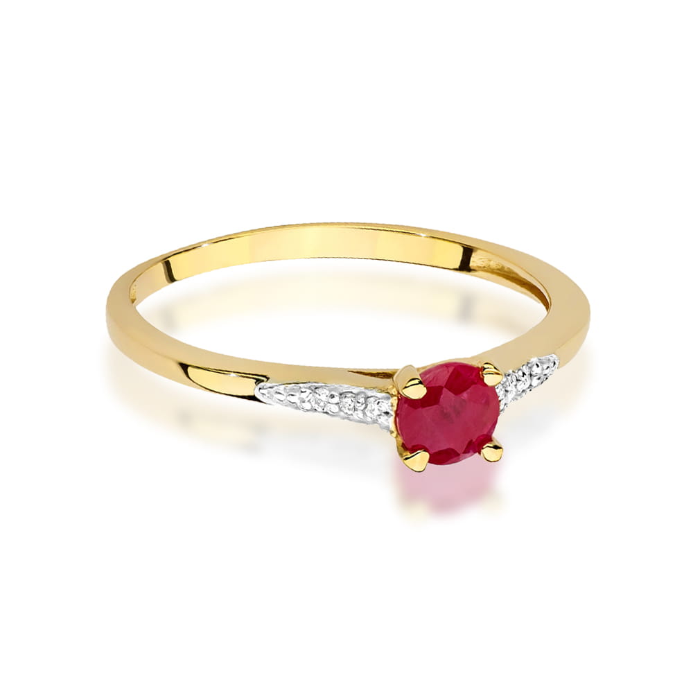 Inel Aur 9K cu Rubin 0.30 ct si Diamante Naturale 0.03 ct