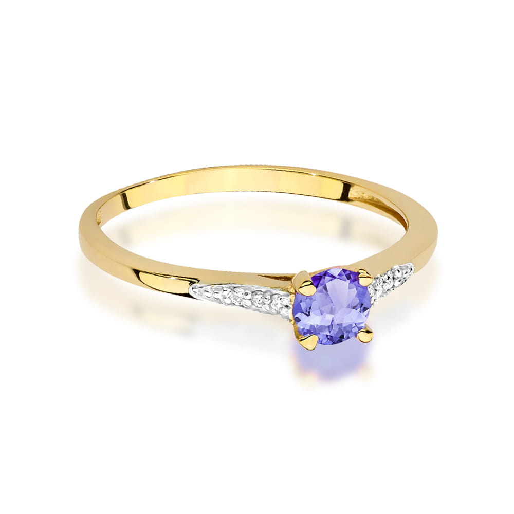 Inel Aur 9K cu Tanzanit 0.35 ct si Diamante Naturale 0.03 ct