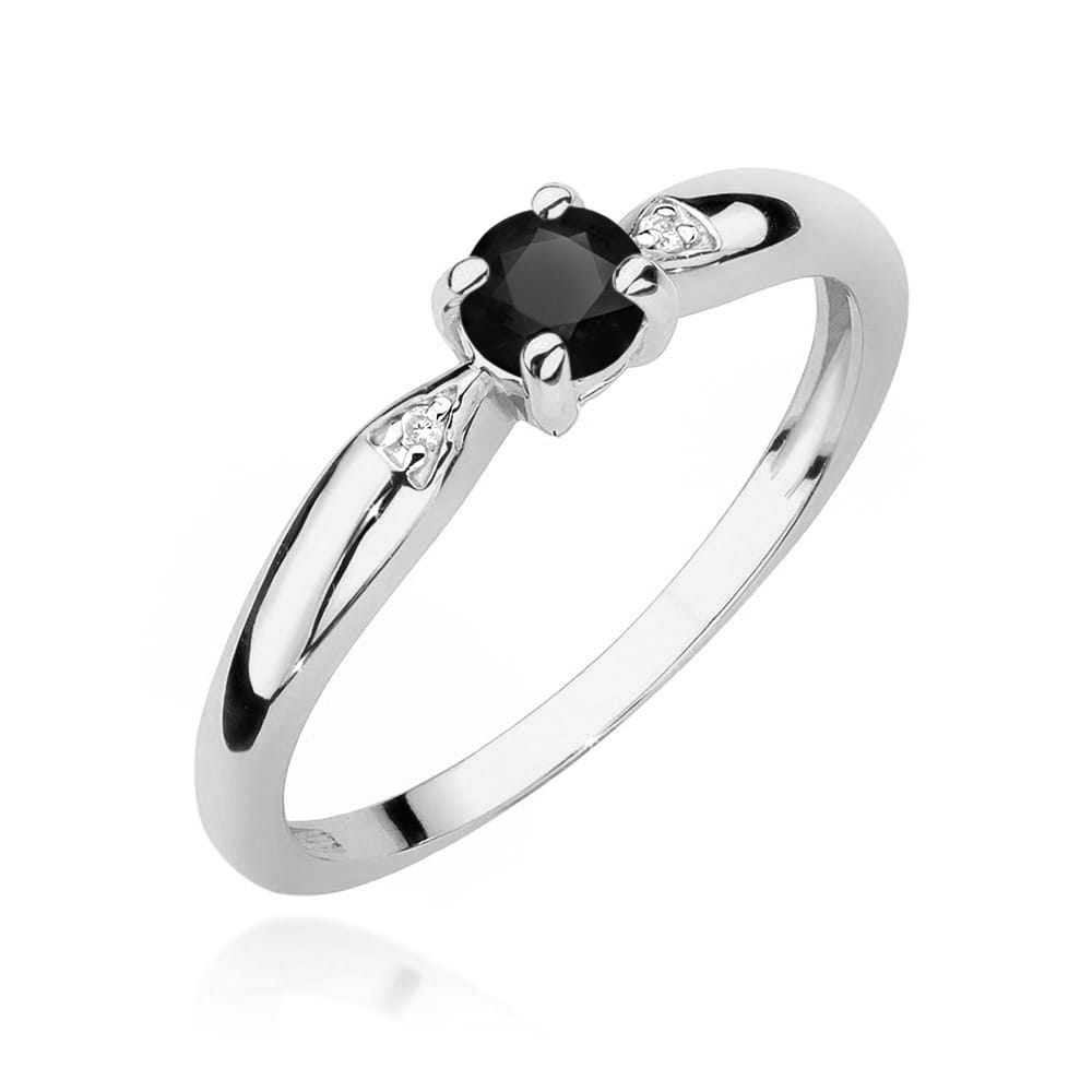 Inel Aur 14K cu Diamant Negru Natural 0.12 ct si Diamante Incolore Naturale 0.01 ct