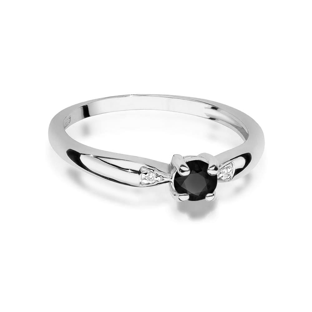 Inel Aur 14K cu Diamant Negru Natural 0.12 ct si Diamante Incolore Naturale 0.01 ct