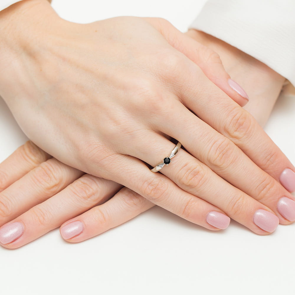 Inel Aur 14K cu Diamant Negru Natural 0.12 ct si Diamante Incolore Naturale 0.01 ct