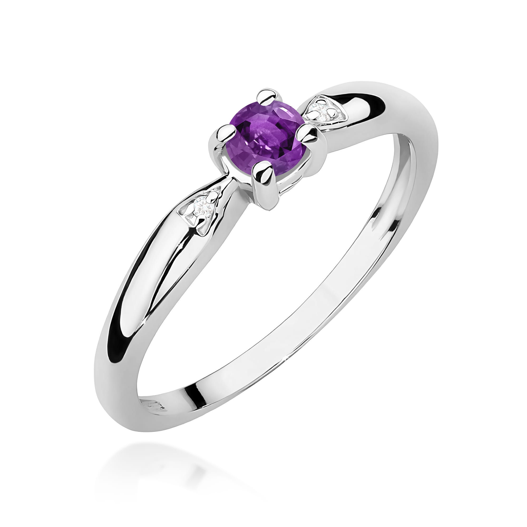 Inel Aur 9K cu Ametist 0.10 ct si Diamante Naturale 0.01 ct