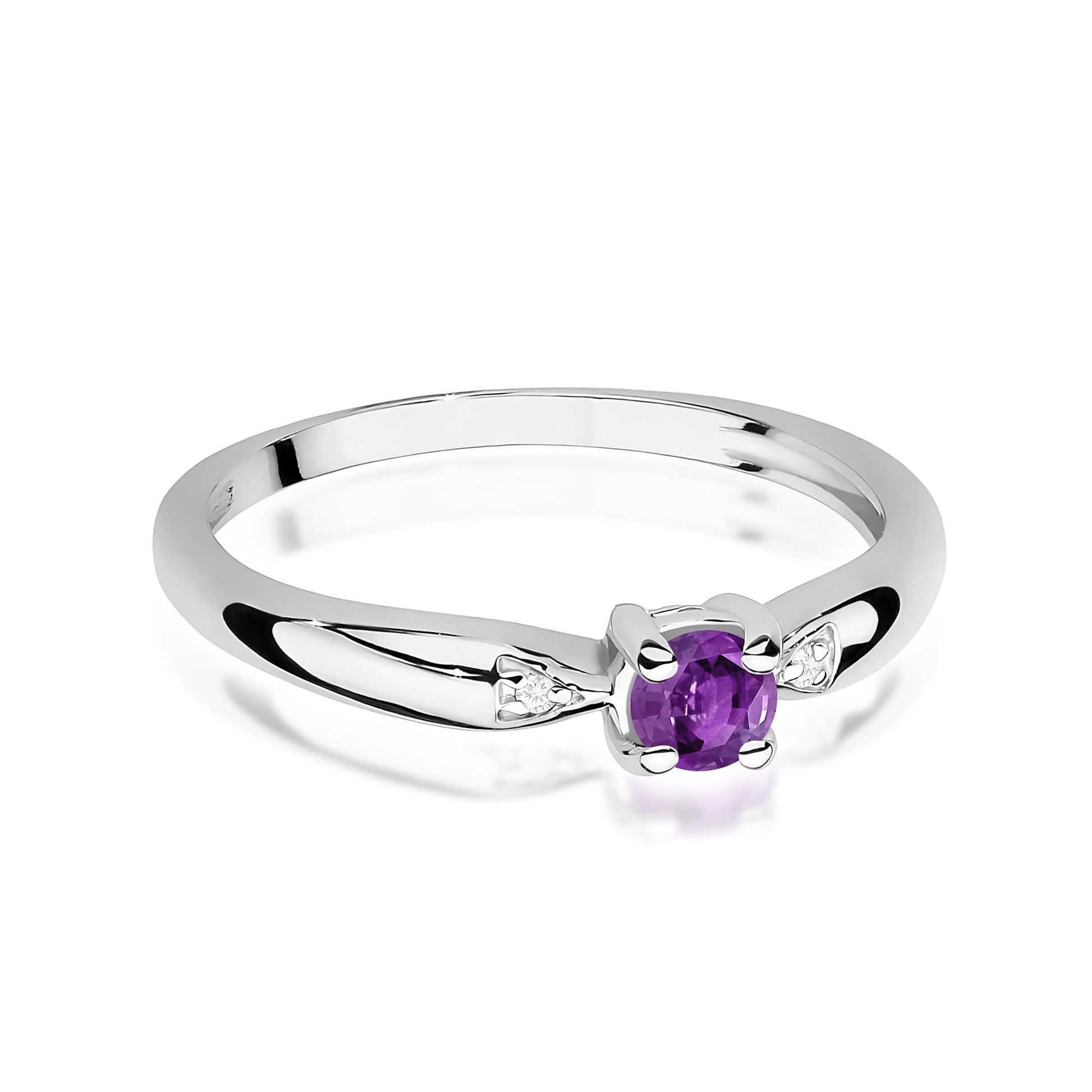 Inel Aur 9K cu Ametist 0.10 ct si Diamante Naturale 0.01 ct