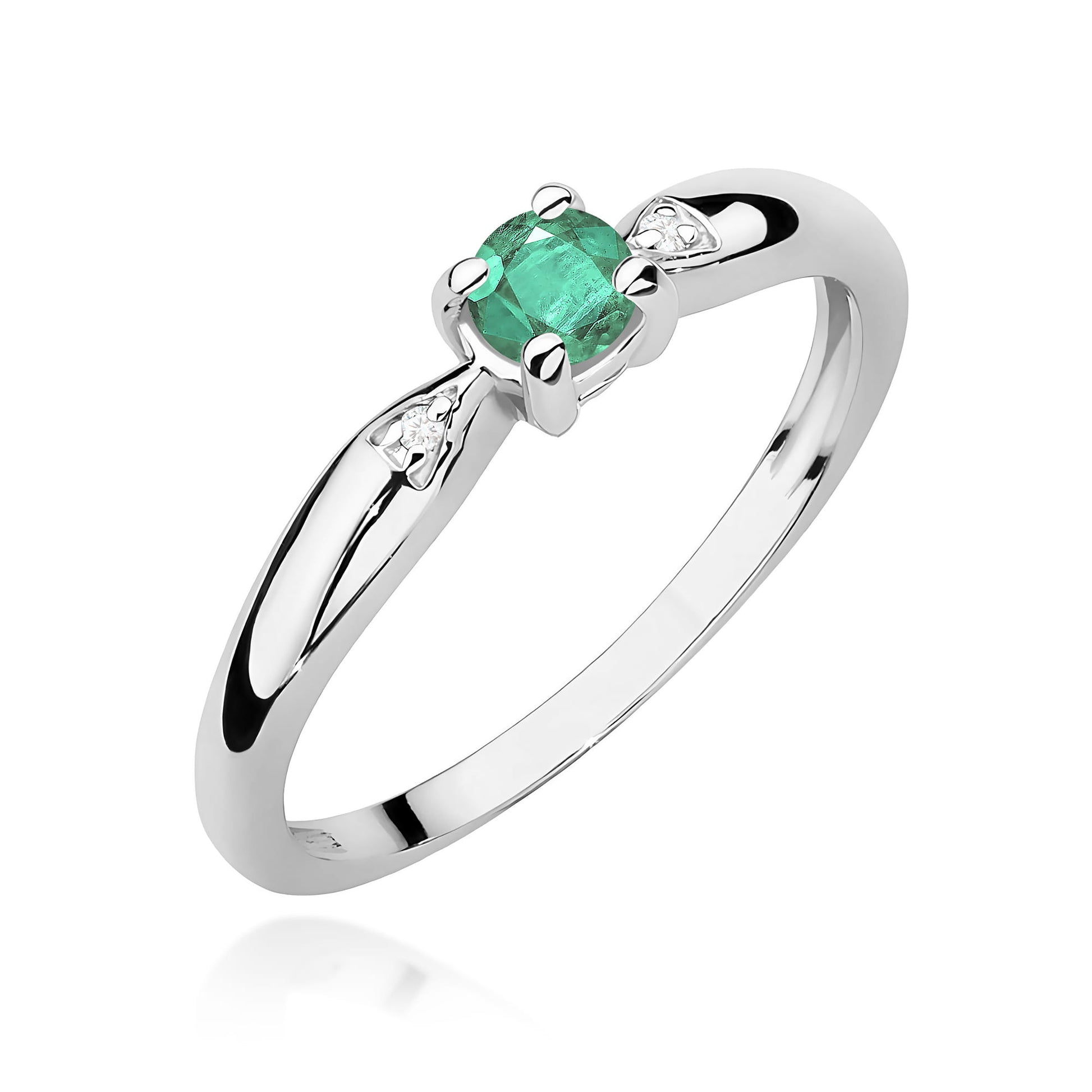 Inel Aur 9K cu Smarald 0.15 ct si Diamante Naturale 0.01 ct