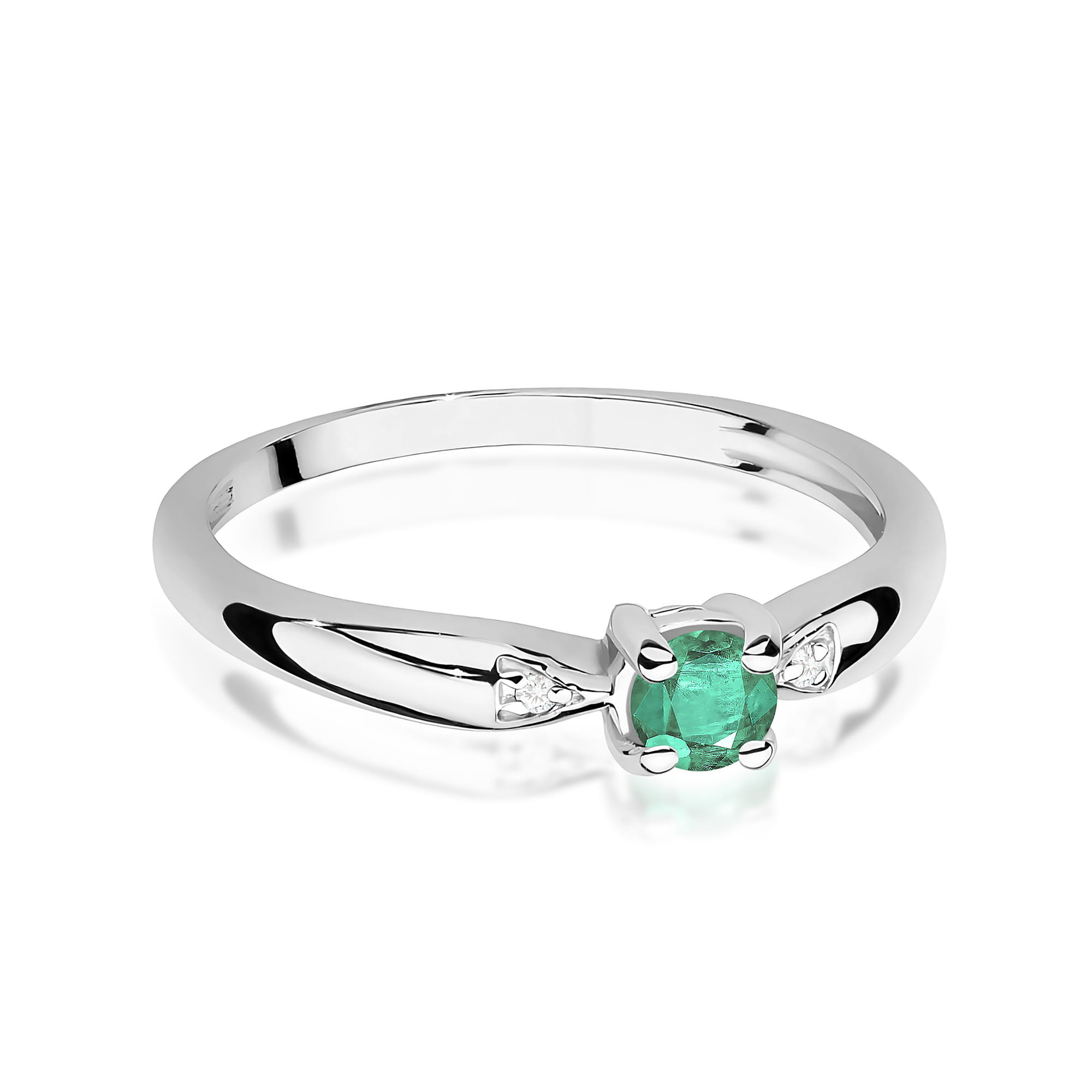 Inel Aur 9K cu Smarald 0.15 ct si Diamante Naturale 0.01 ct