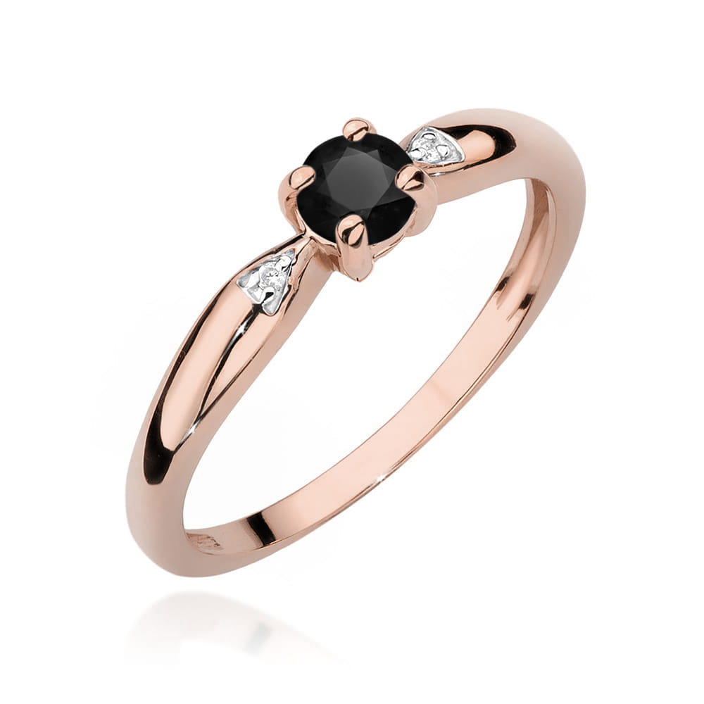 Inel Aur 14K cu Diamant Negru Natural 0.12 ct si Diamante Incolore Naturale 0.01 ct