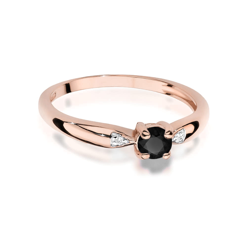 Inel Aur 14K cu Diamant Negru Natural 0.12 ct si Diamante Incolore Naturale 0.01 ct