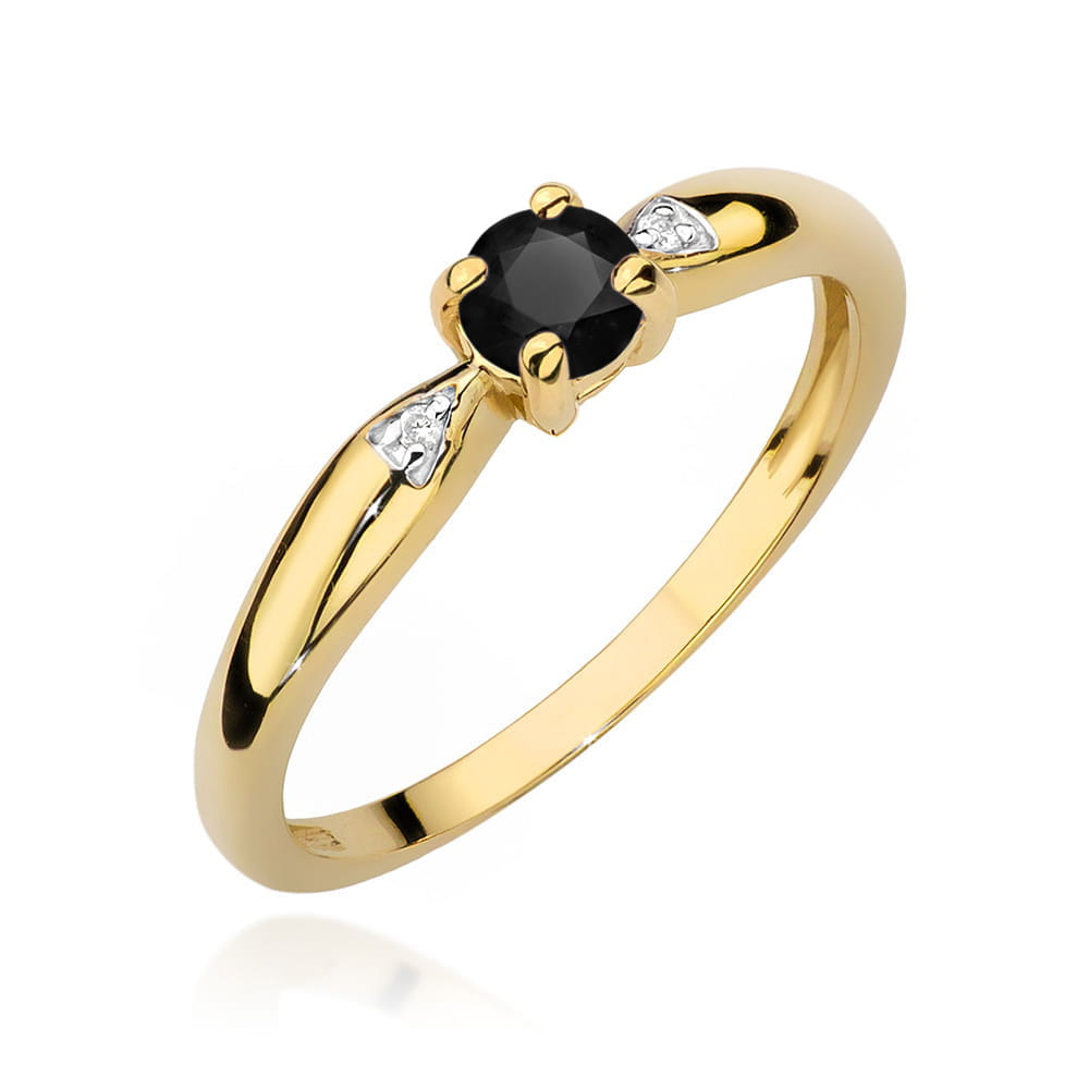 Inel Aur 14K cu Diamant Negru Natural 0.12 ct si Diamante Incolore Naturale 0.01 ct