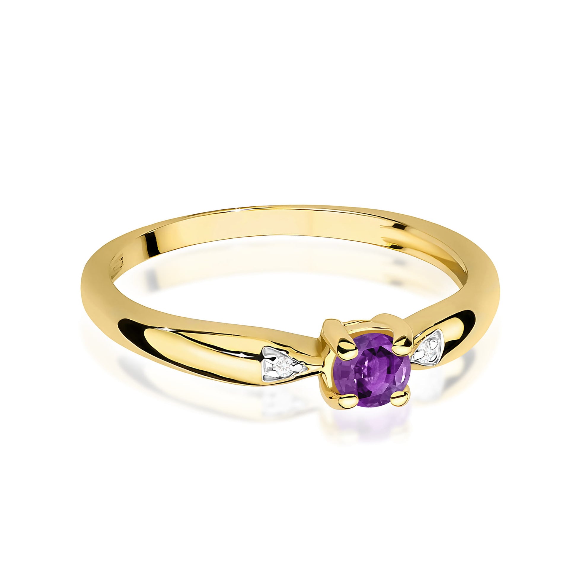 Inel Aur 9K cu Ametist 0.10 ct si Diamante Naturale 0.01 ct