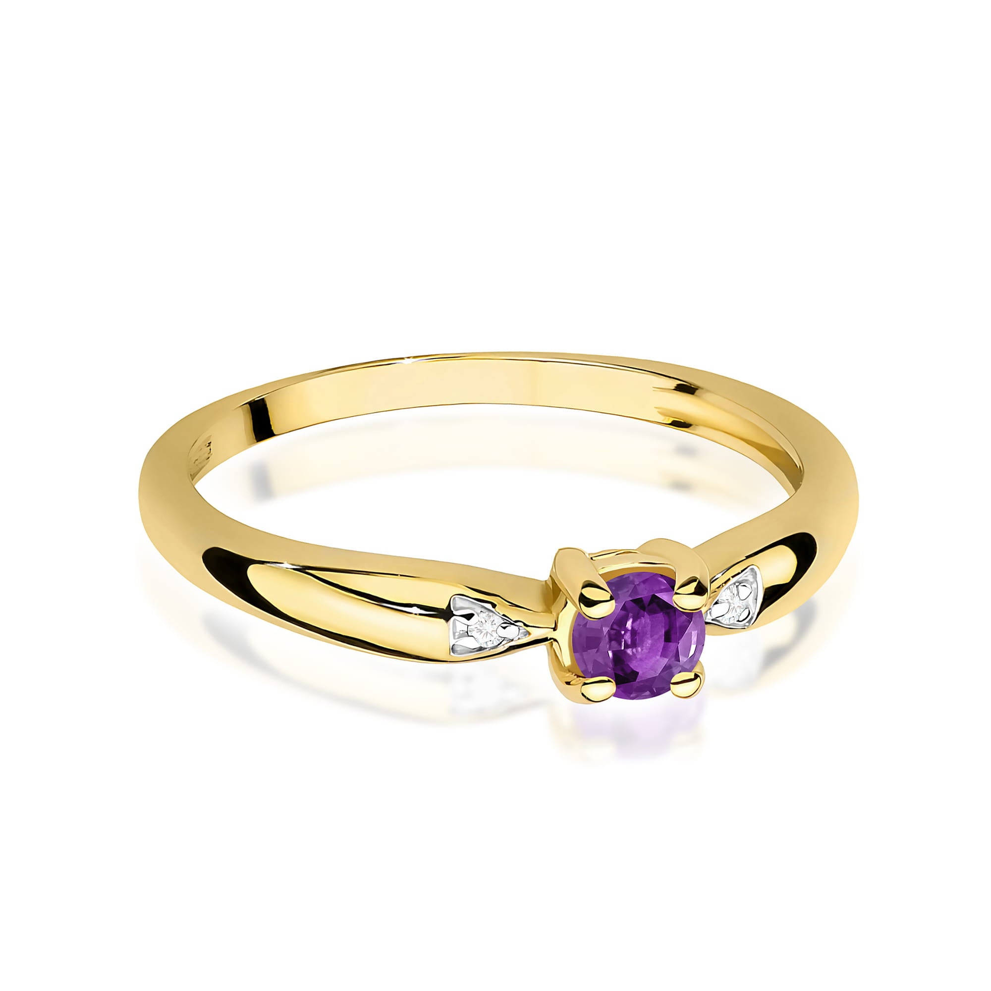 Inel Aur 9K cu Ametist 0.10 ct si Diamante Naturale 0.01 ct