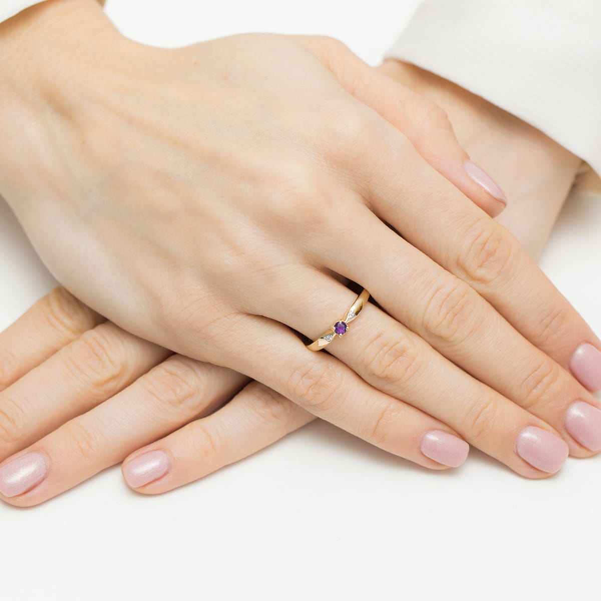 Inel Aur 9K cu Ametist 0.10 ct si Diamante Naturale 0.01 ct