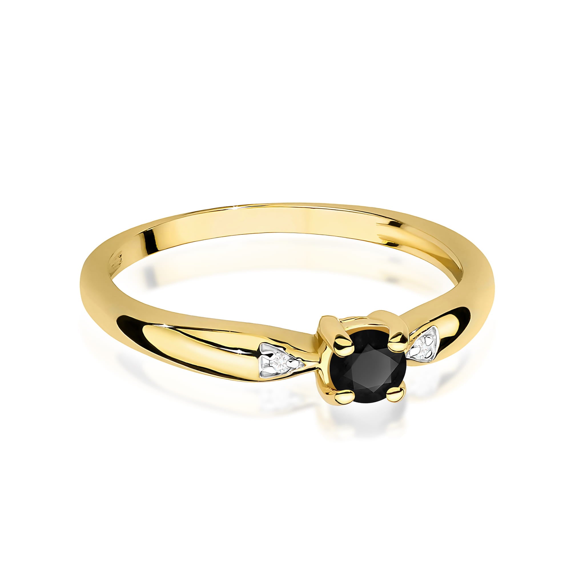 Inel Aur 9K cu Diamante Naturale Albe si Negre 0.13 ct