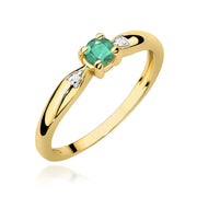 Inel Aur 9K cu Smarald 0.15 ct si Diamante Naturale 0.01 ct