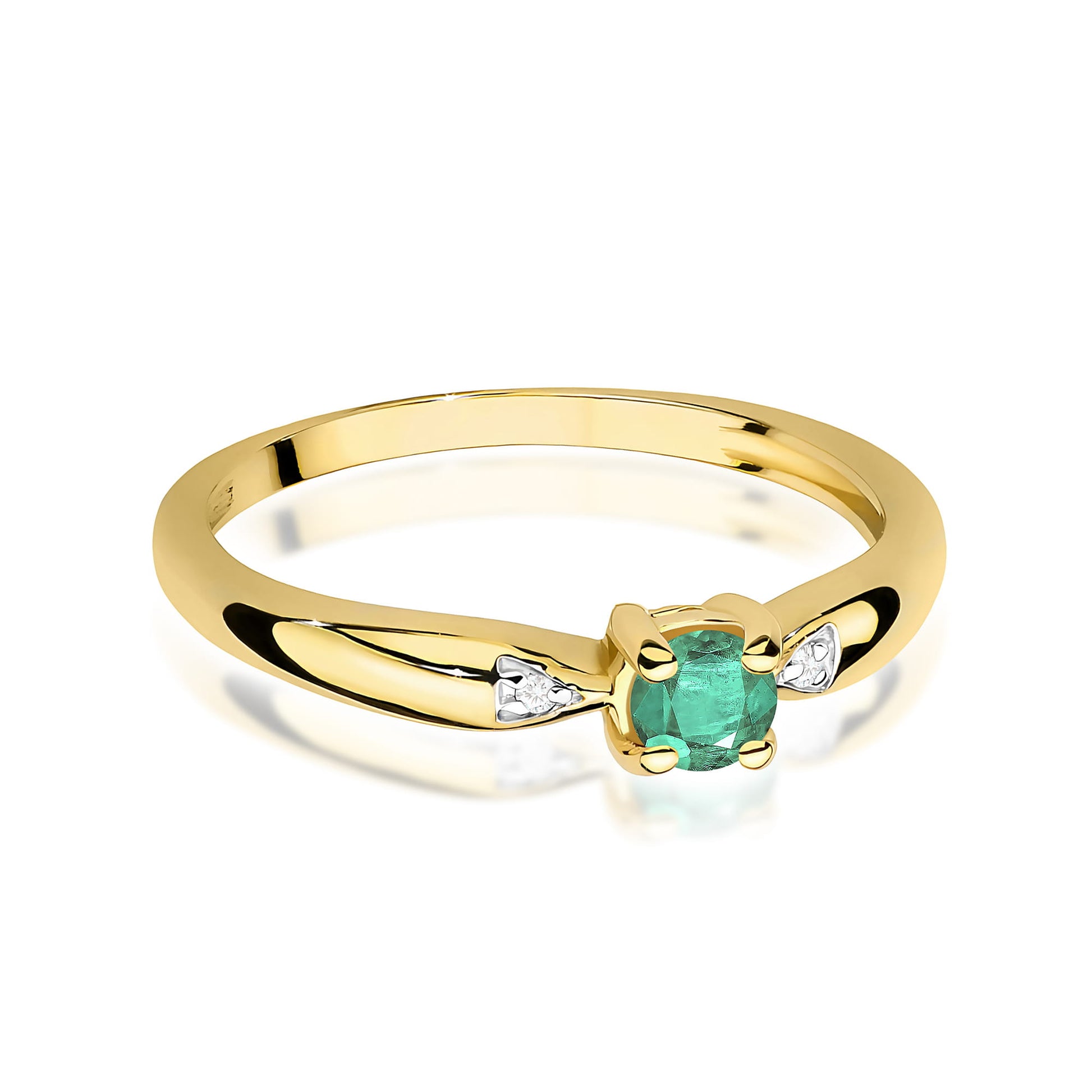 Inel Aur 9K cu Smarald 0.15 ct si Diamante Naturale 0.01 ct