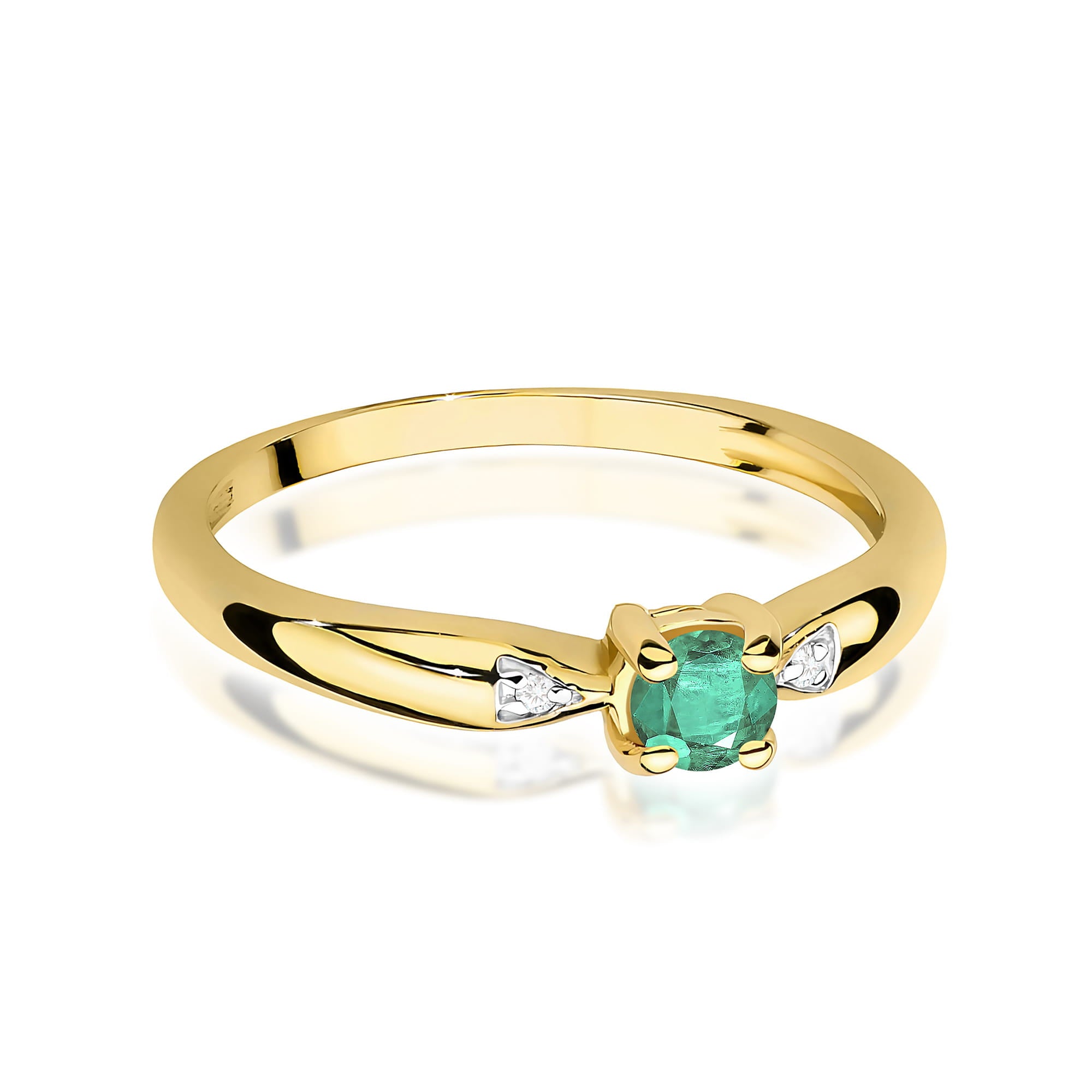 Inel Aur 9K cu Smarald 0.15 ct si Diamante Naturale 0.01 ct