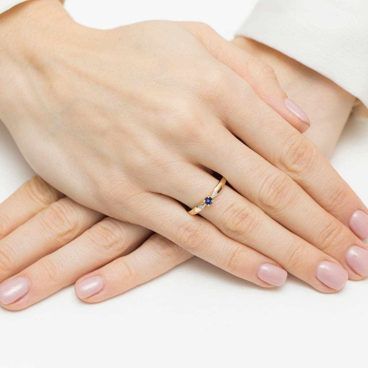 Inel Aur 9K cu Safir 0.15 ct si Diamante Naturale 0.01 ct