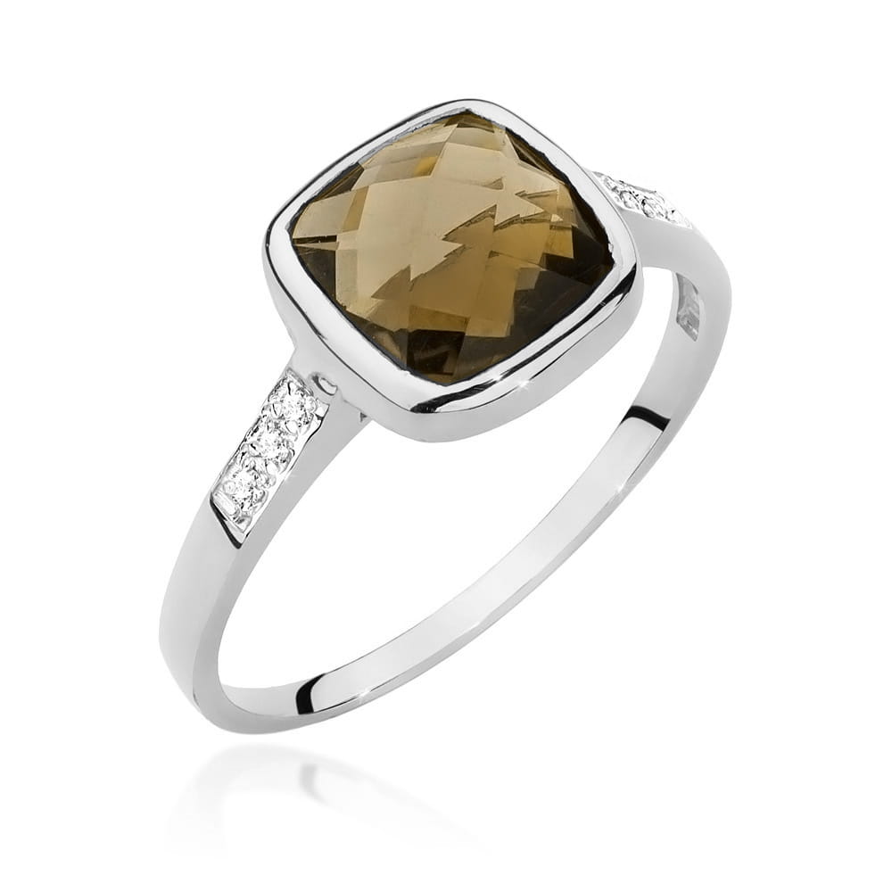 Inel Aur 9K cu Smoky Quartz 2.00 ct si Diamante Naturale 0.03 ct