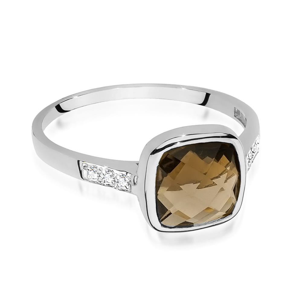 Inel Aur 9K cu Smoky Quartz 2.00 ct si Diamante Naturale 0.03 ct