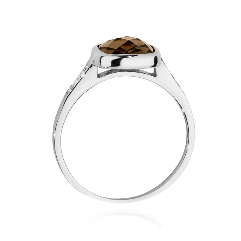 Inel Aur 9K cu Smoky Quartz 2.00 ct si Diamante Naturale 0.03 ct