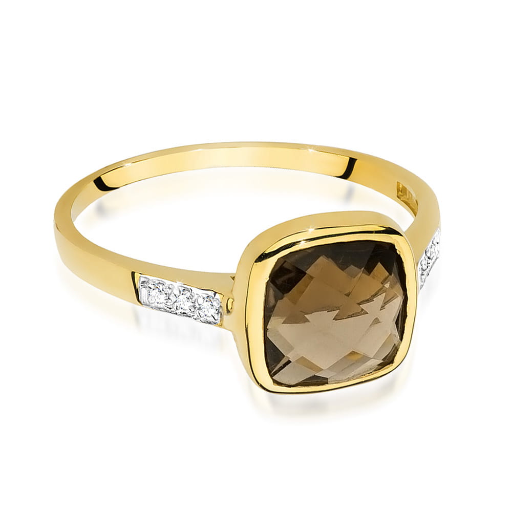 Inel Aur 9K cu Smoky Quartz 2.00 ct si Diamante Naturale 0.03 ct