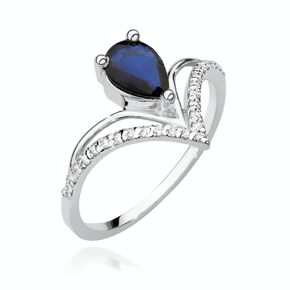 Inel Aur 9K cu Safir 0.60 ct si Diamante Naturale 0.13 ct