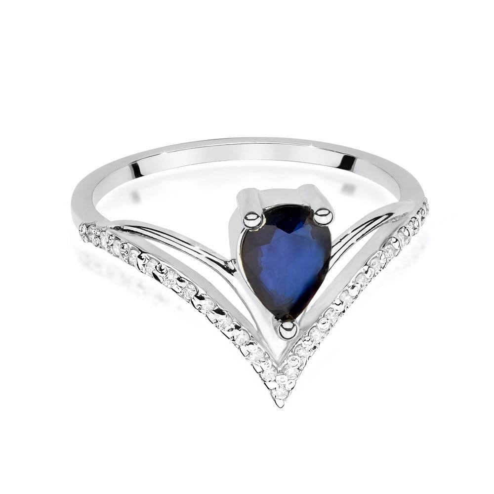 Inel Aur 9K cu Safir 0.60 ct si Diamante Naturale 0.13 ct
