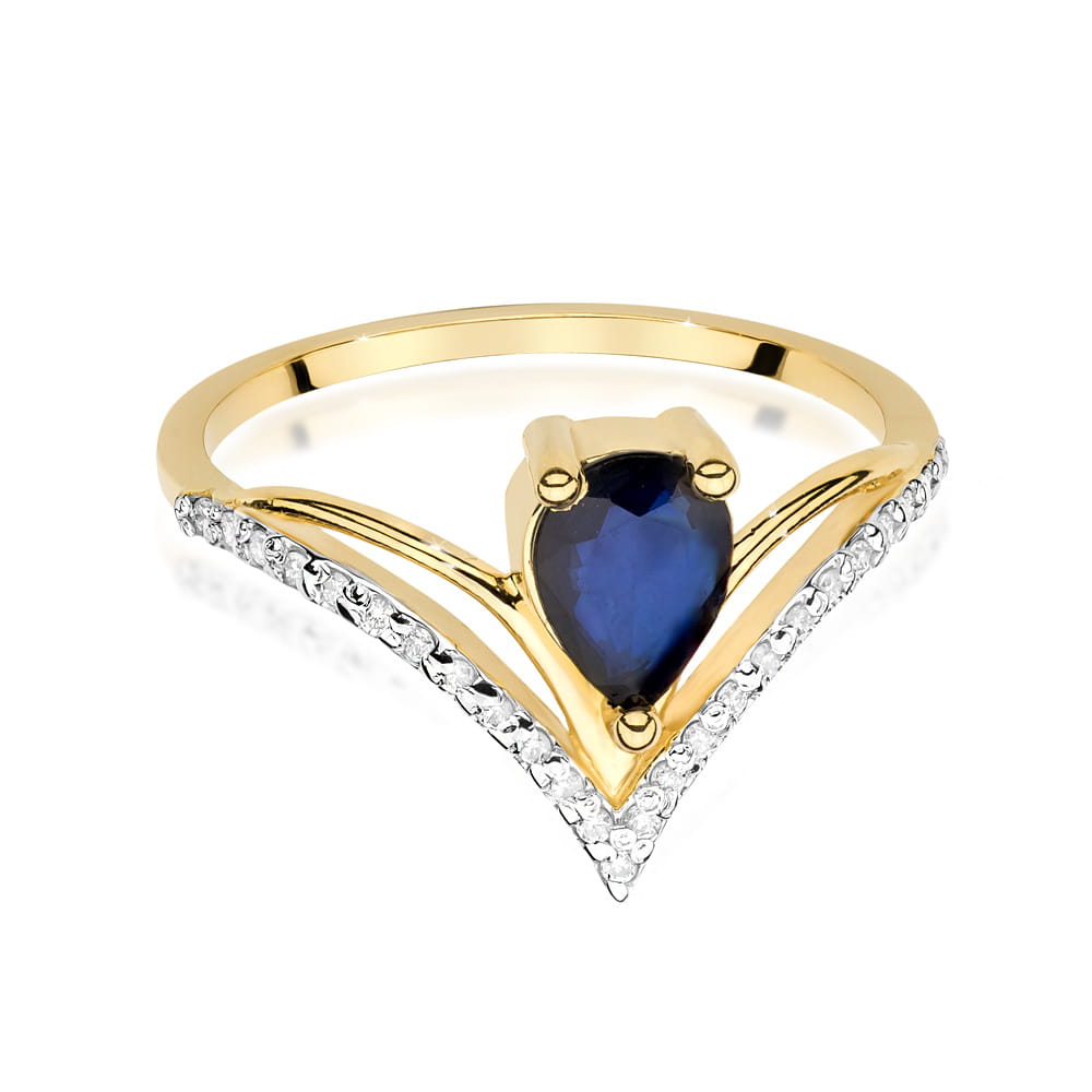 Inel Aur 9K cu Safir 0.60 ct si Diamante Naturale 0.13 ct