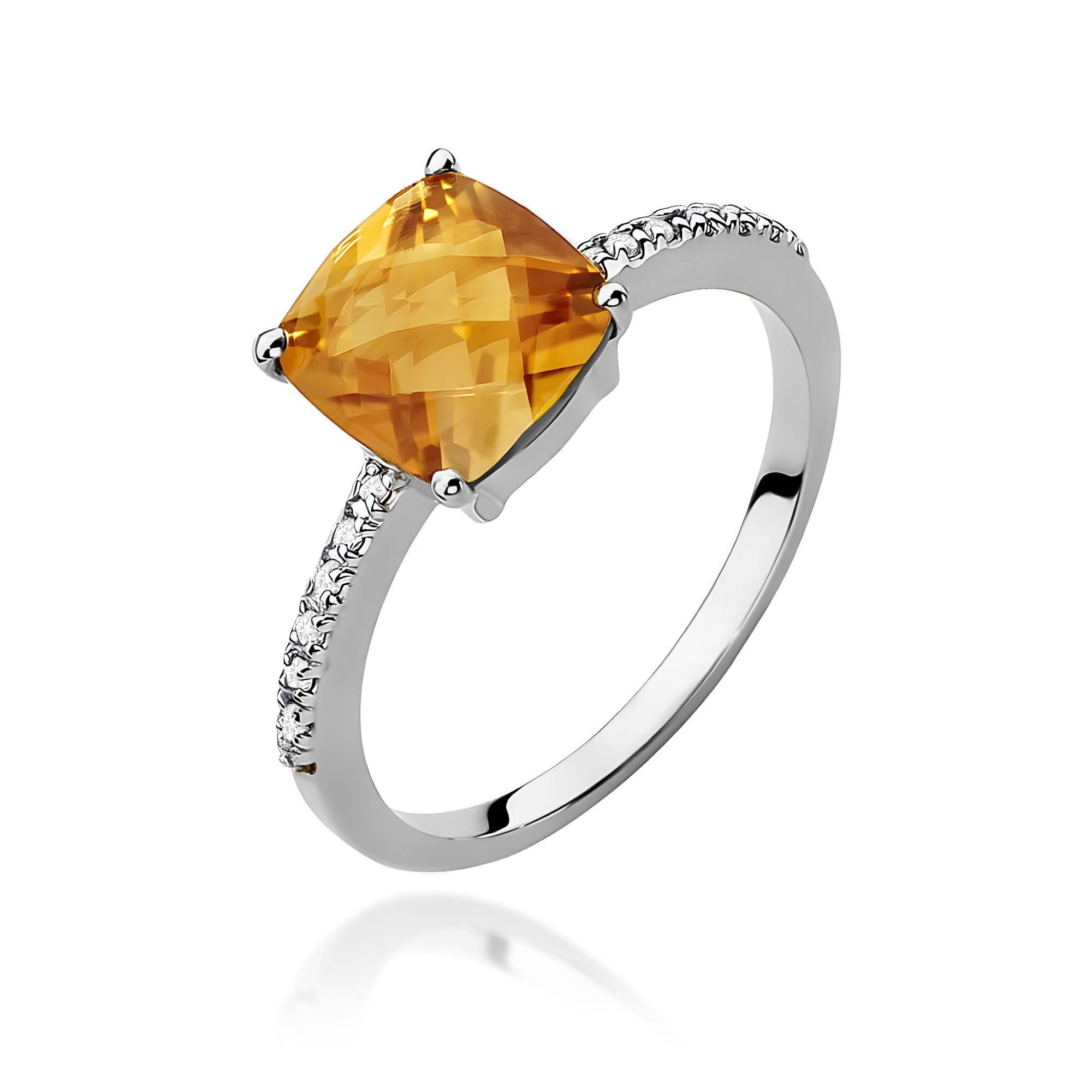 Inel Aur 9K cu Citrin 2.00 ct si Diamante Naturale 0.07 ct