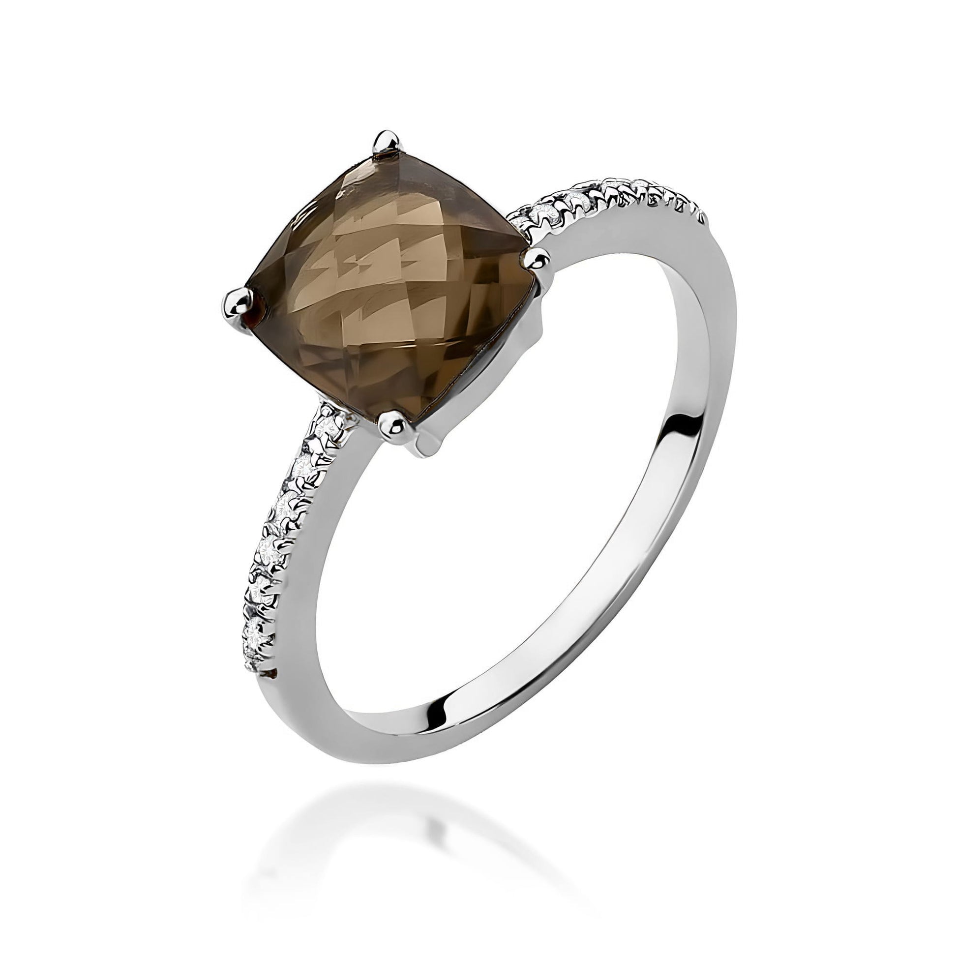 Inel Aur 9K cu Smoky Quartz 2.00 ct si Diamante Naturale 0.07 ct