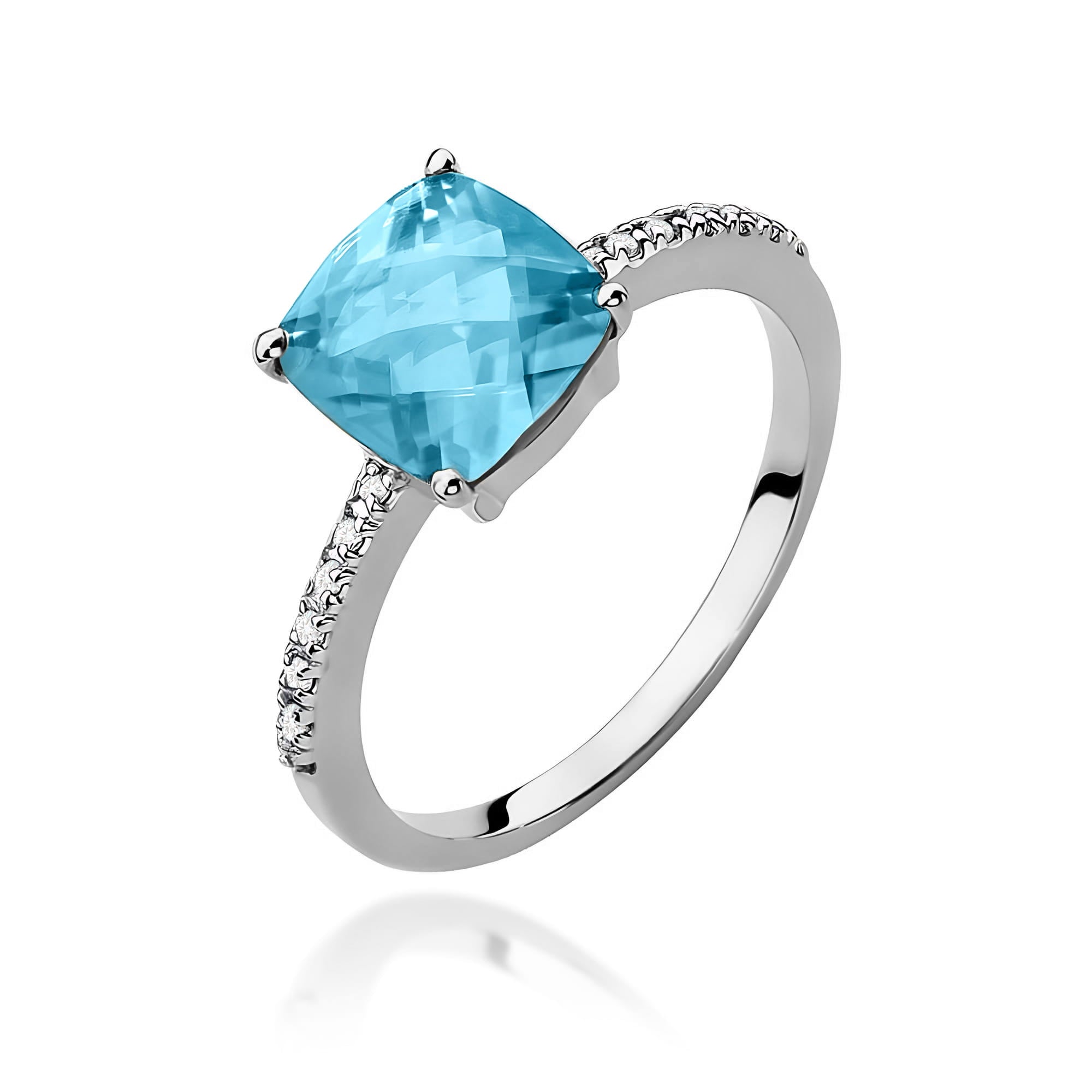 Inel Aur 9K cu Topaz Swiss 2.00 ct si Diamante Naturale 0.07 ct