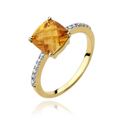 Inel Aur 9K cu Citrin 2.00 ct si Diamante Naturale 0.07 ct