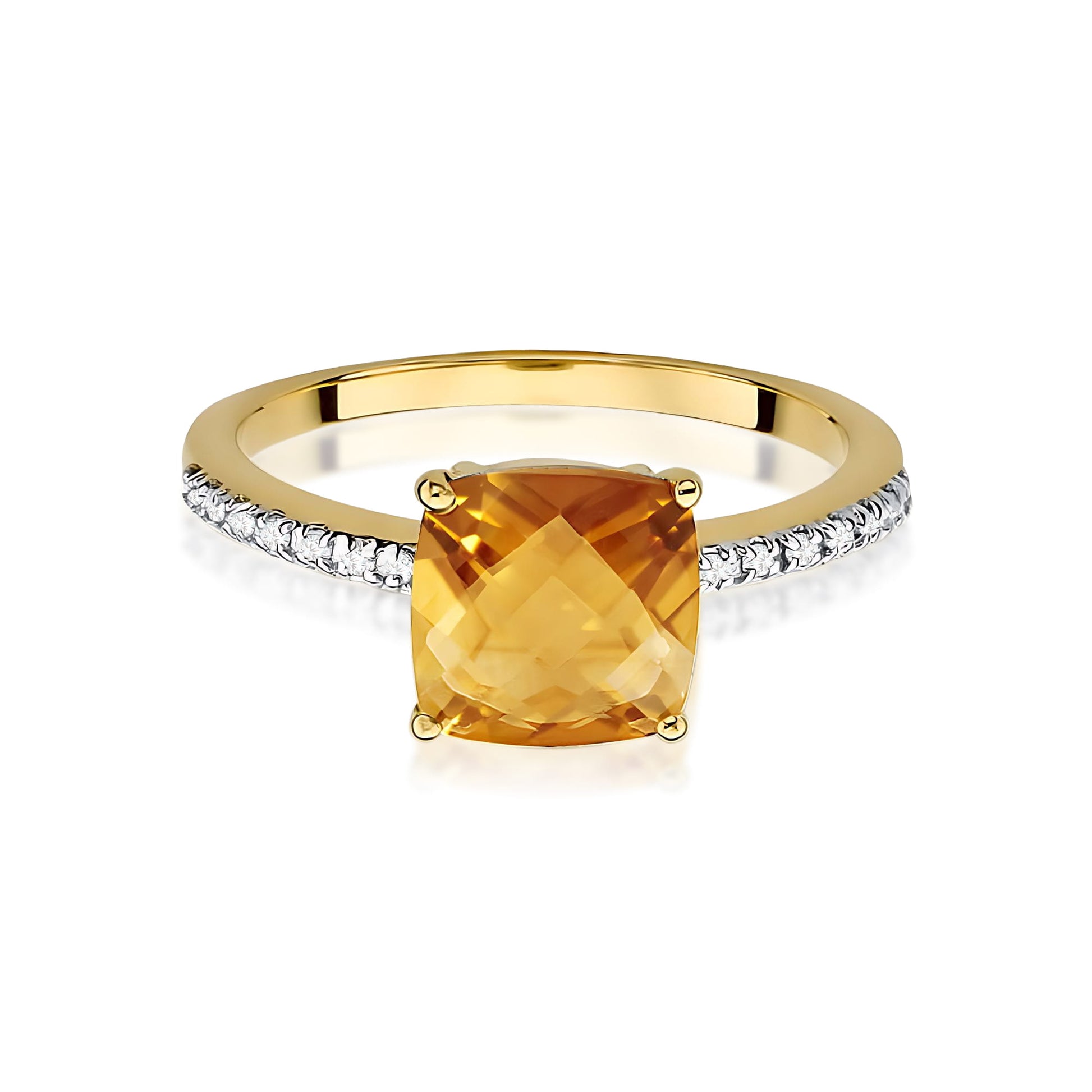 Inel Aur 9K cu Citrin 2.00 ct si Diamante Naturale 0.07 ct
