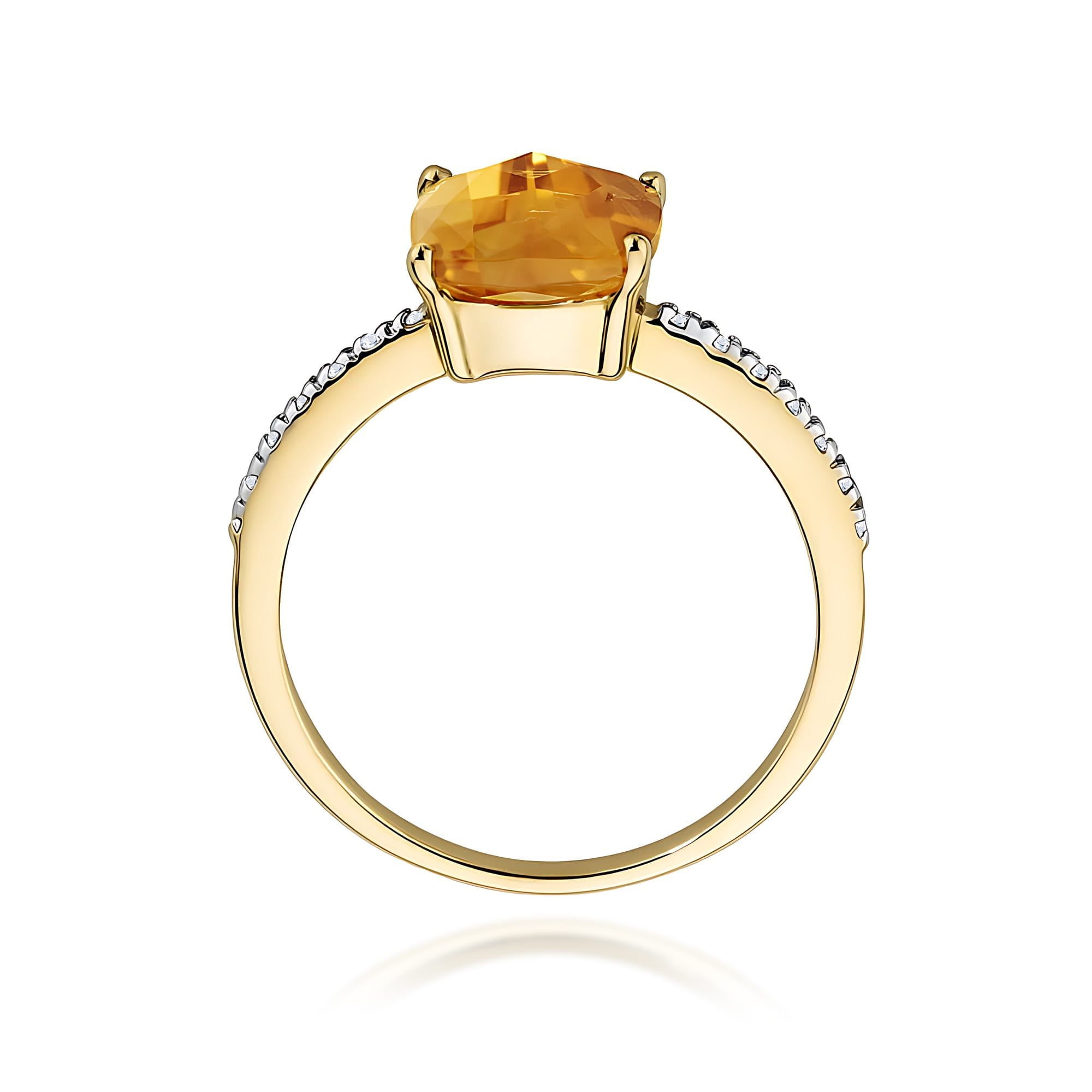 Inel Aur 9K cu Citrin 2.00 ct si Diamante Naturale 0.07 ct