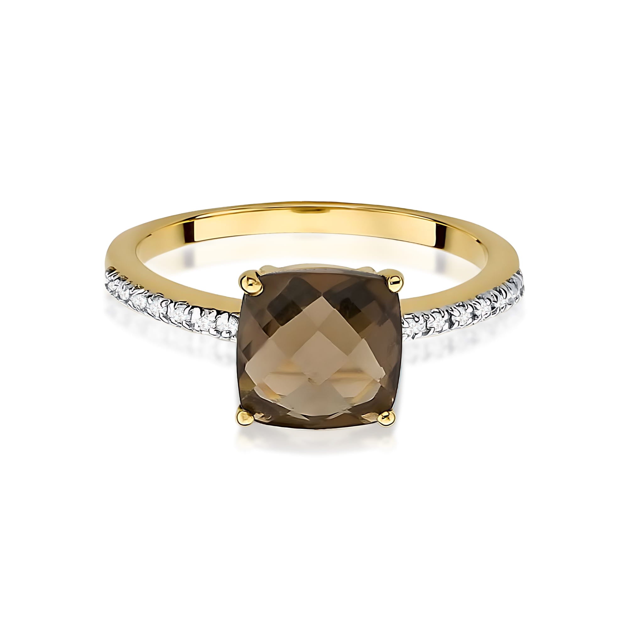 Inel Aur 9K cu Smoky Quartz 2.00 ct si Diamante Naturale 0.07 ct