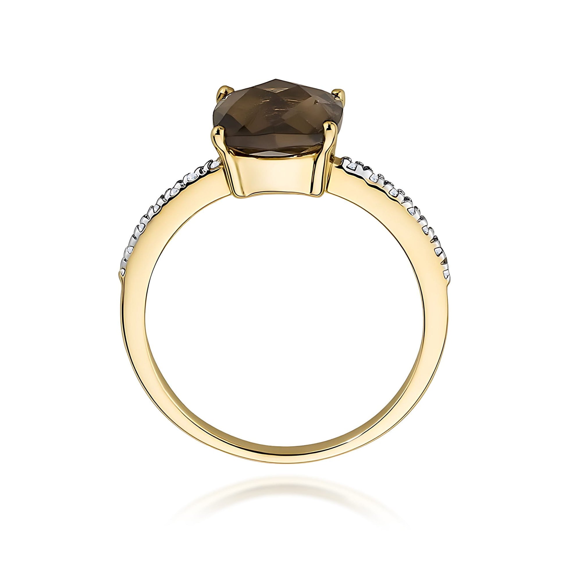Inel Aur 9K cu Smoky Quartz 2.00 ct si Diamante Naturale 0.07 ct