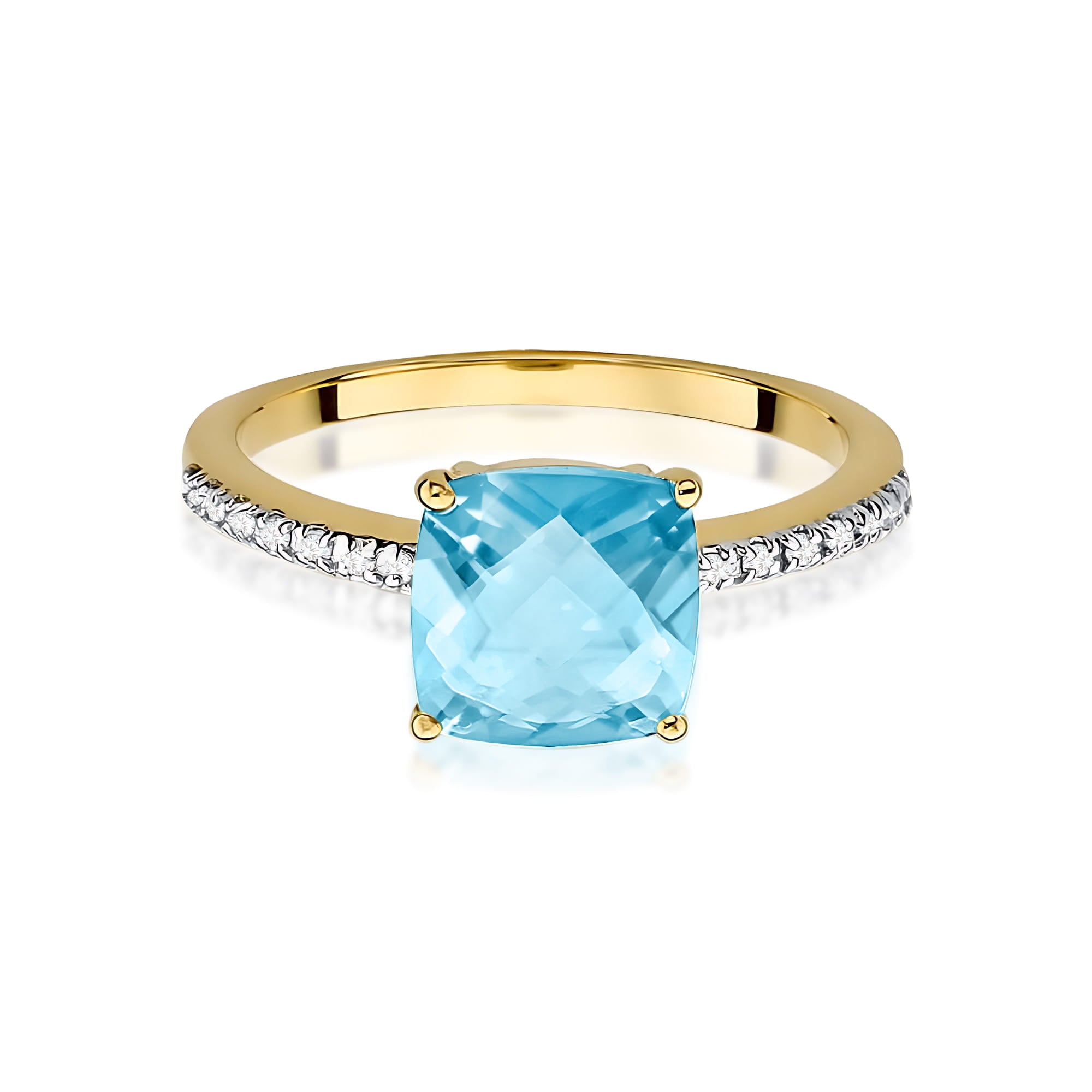 Inel Aur 9K cu Topaz Swiss 2.00 ct si Diamante Naturale 0.07 ct