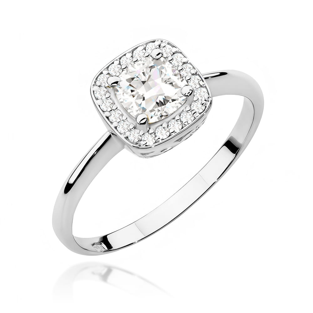 Inel Aur 9K cu Safir Alb 0.70 ct si Diamante Naturale 0.10 ct