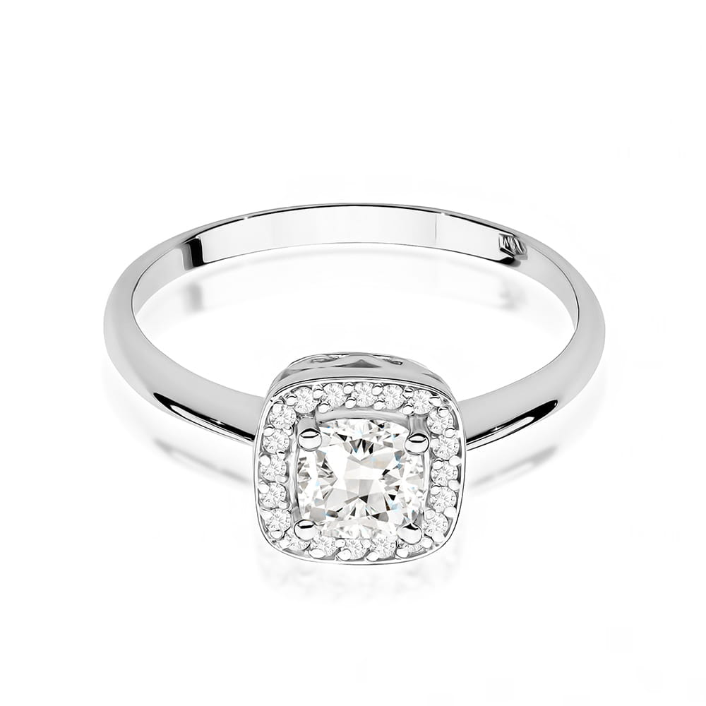 Inel Aur 9K cu Safir Alb 0.70 ct si Diamante Naturale 0.10 ct