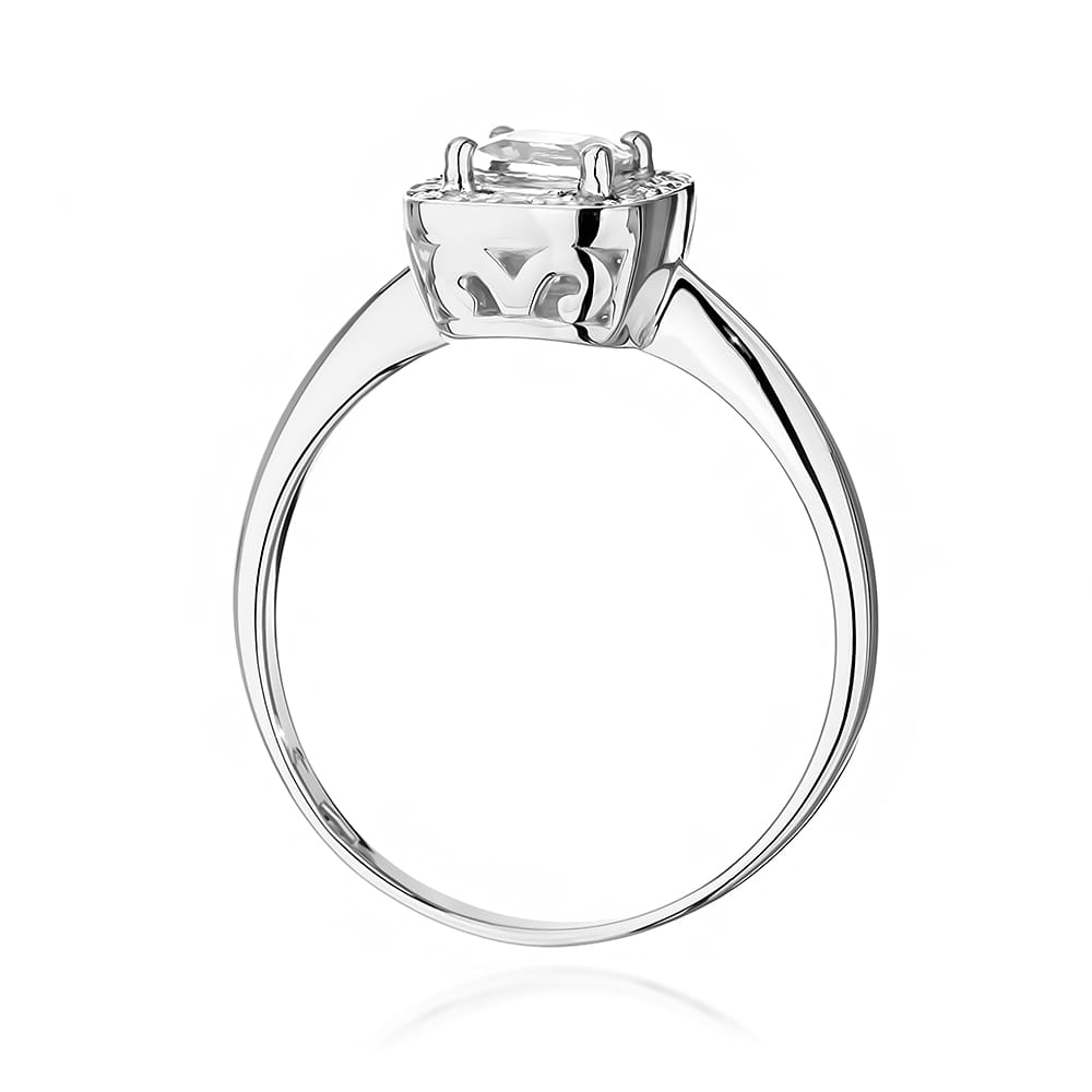 Inel Aur 9K cu Safir Alb 0.70 ct si Diamante Naturale 0.10 ct