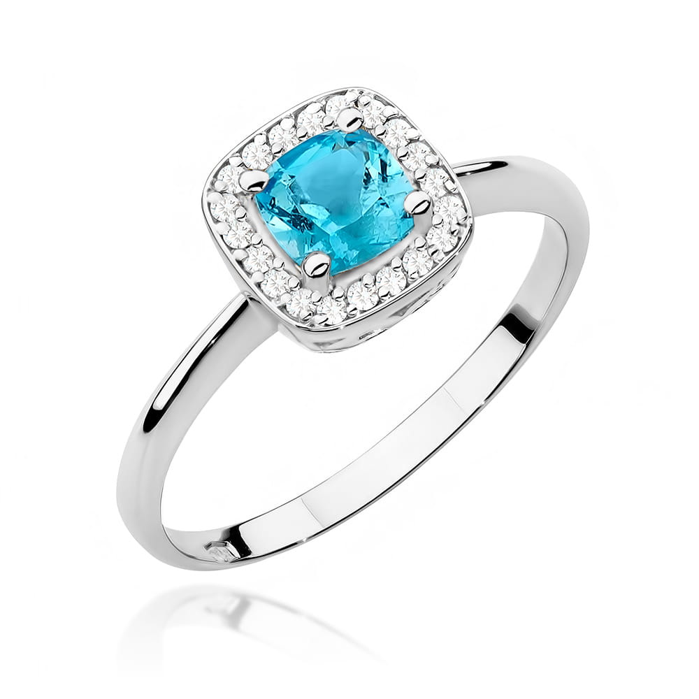 Inel Aur 9K cu Topaz Swiss 0.70 ct si Diamante Naturale 0.10 ct