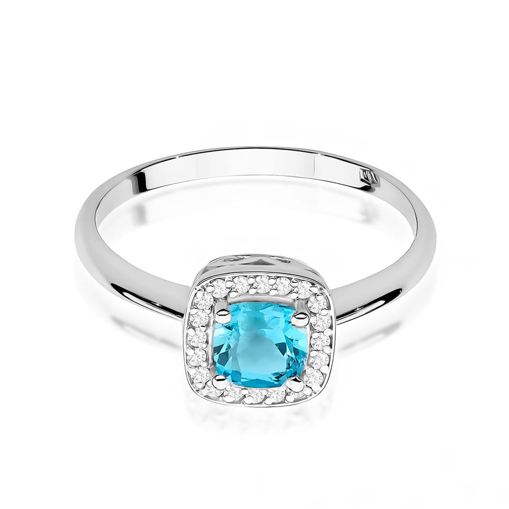 Inel Aur 9K cu Topaz Swiss 0.70 ct si Diamante Naturale 0.10 ct