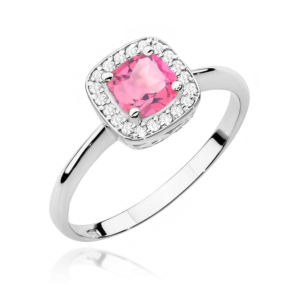 Inel Aur 9K cu Topaz Roz 0.65 ct si Diamante Naturale 0.10 ct
