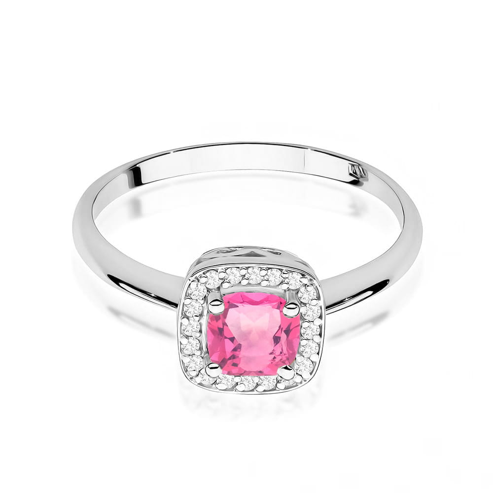 Inel Aur 9K cu Topaz Roz 0.65 ct si Diamante Naturale 0.10 ct