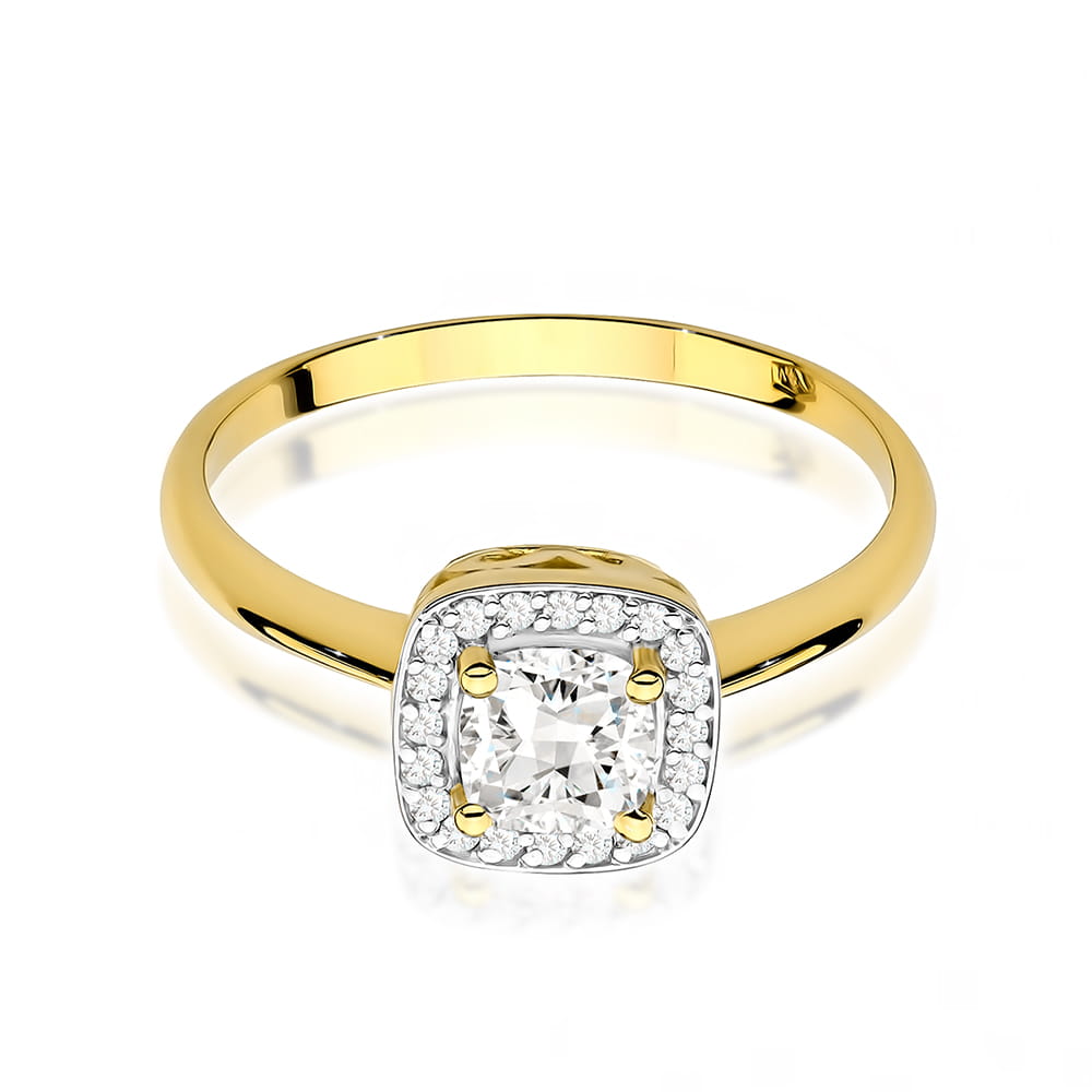 Inel Aur 9K cu Safir Alb 0.70 ct si Diamante Naturale 0.10 ct