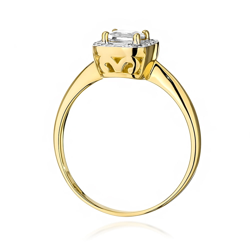 Inel Aur 9K cu Safir Alb 0.70 ct si Diamante Naturale 0.10 ct