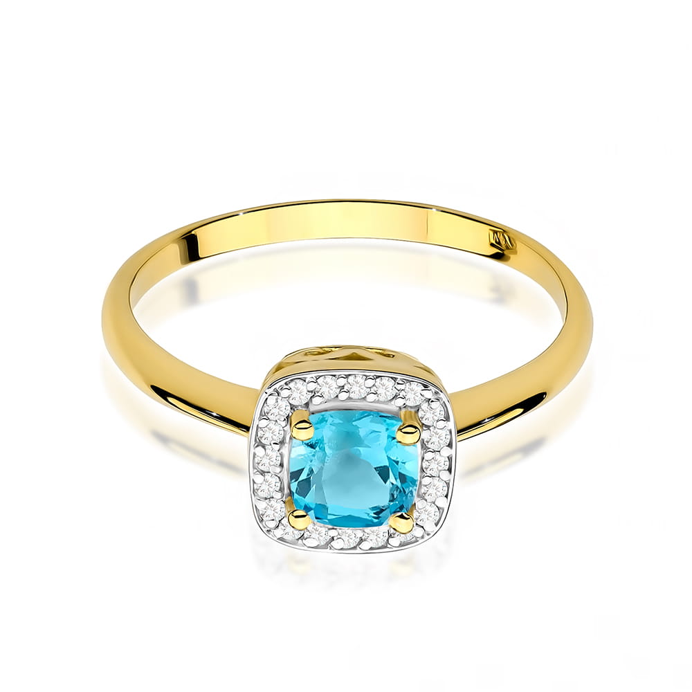 Inel Aur 9K cu Topaz Swiss 0.70 ct si Diamante Naturale 0.10 ct