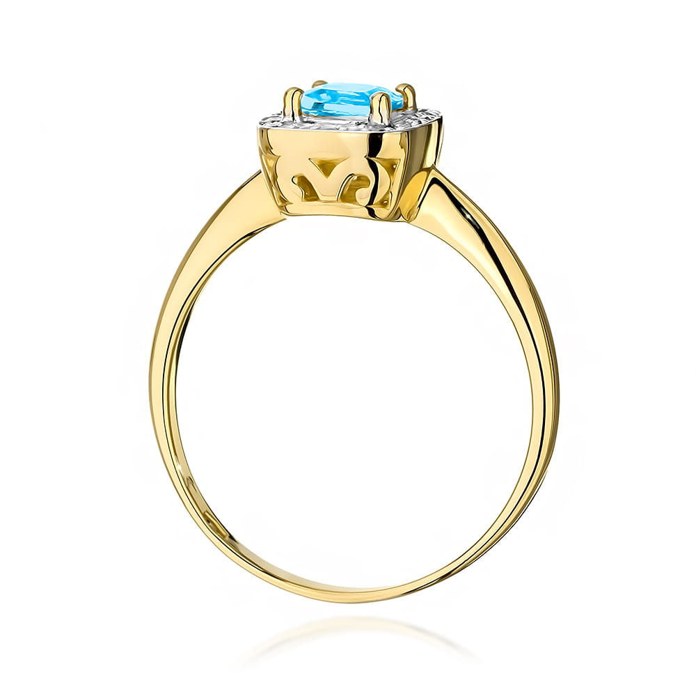 Inel Aur 9K cu Topaz Swiss 0.70 ct si Diamante Naturale 0.10 ct