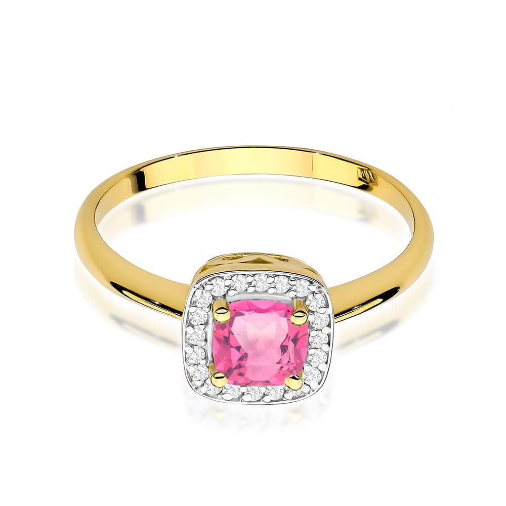 Inel Aur 9K cu Topaz Roz 0.65 ct si Diamante Naturale 0.10 ct